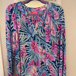 Lilly Pulitzer Pink and Blue Floral Silk Blouse